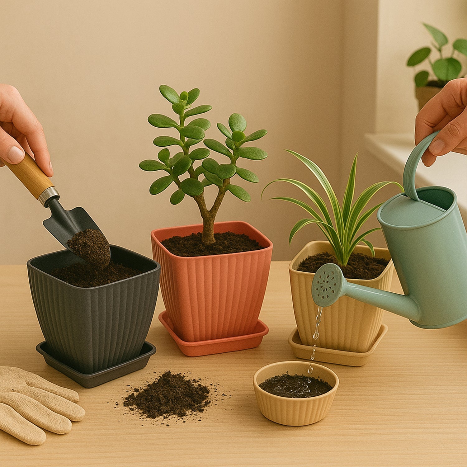 Trendy Square Plastic Flower Pots Set of 5 Trendy Square Plastic Flower Pots Set of 5